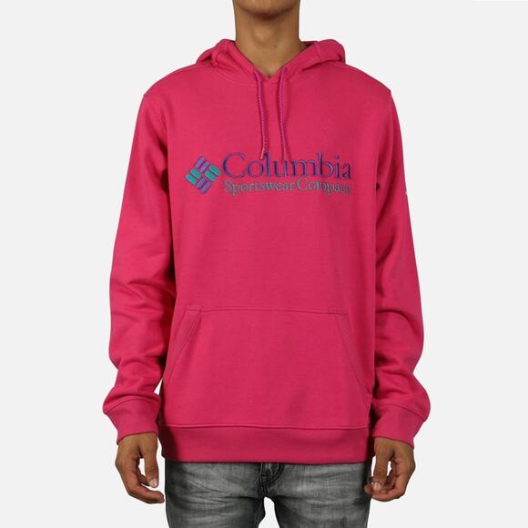 Columbia Other - Columbia Men's Fuchsia Cotton Fleece Logo Activewear Hooded Sweatshirt Size M